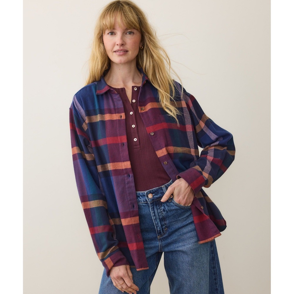 Marine Layer Jane Relaxed Cotton Shirt McCallister PLAID Size Small New W/ Tags
